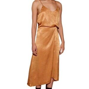 Lucy Paris NWT Sz S Midi Slip Dress Lined Ruching Adjustable Feminine Formal